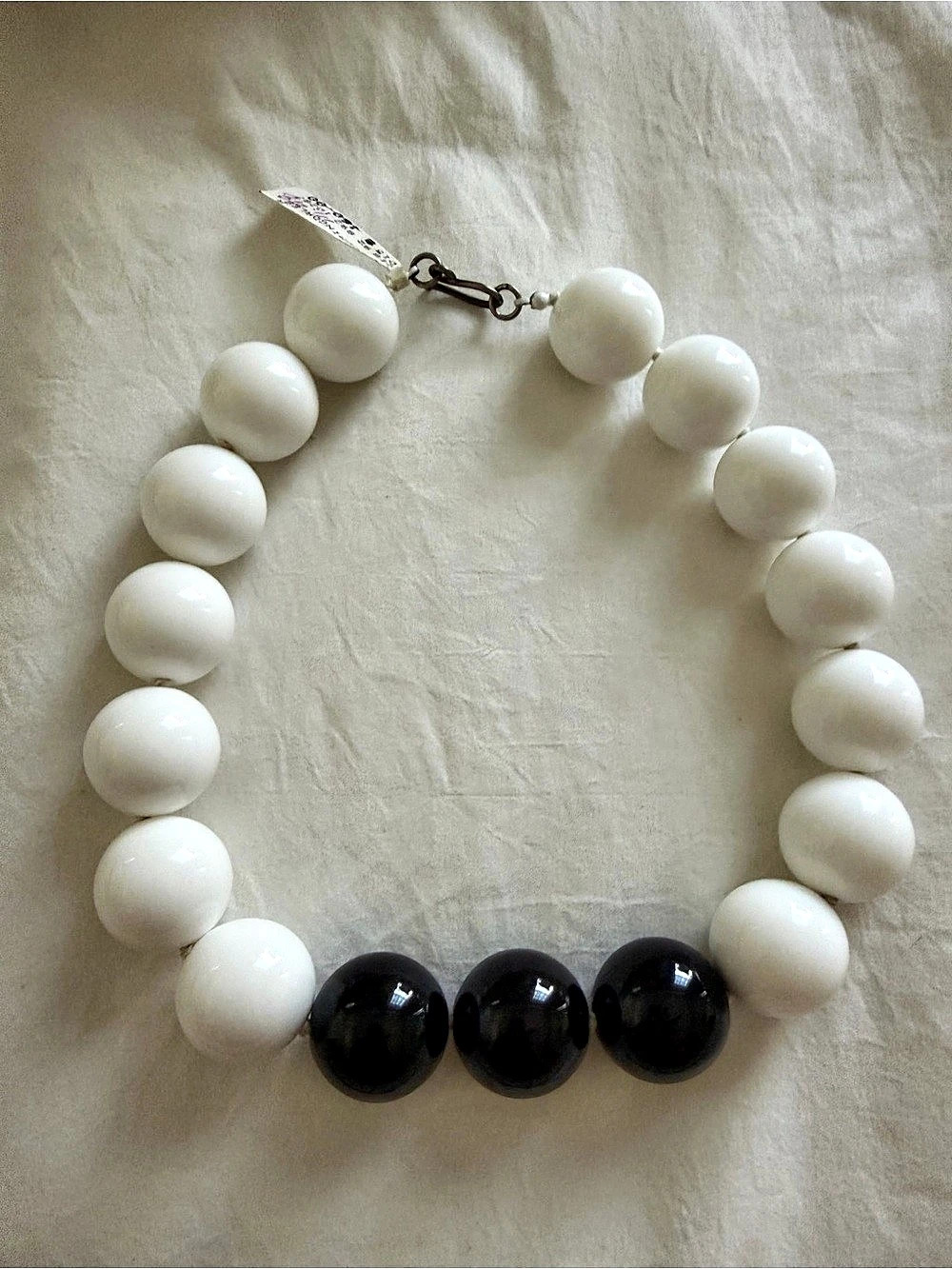 Beaded Statement Necklace in White & Black